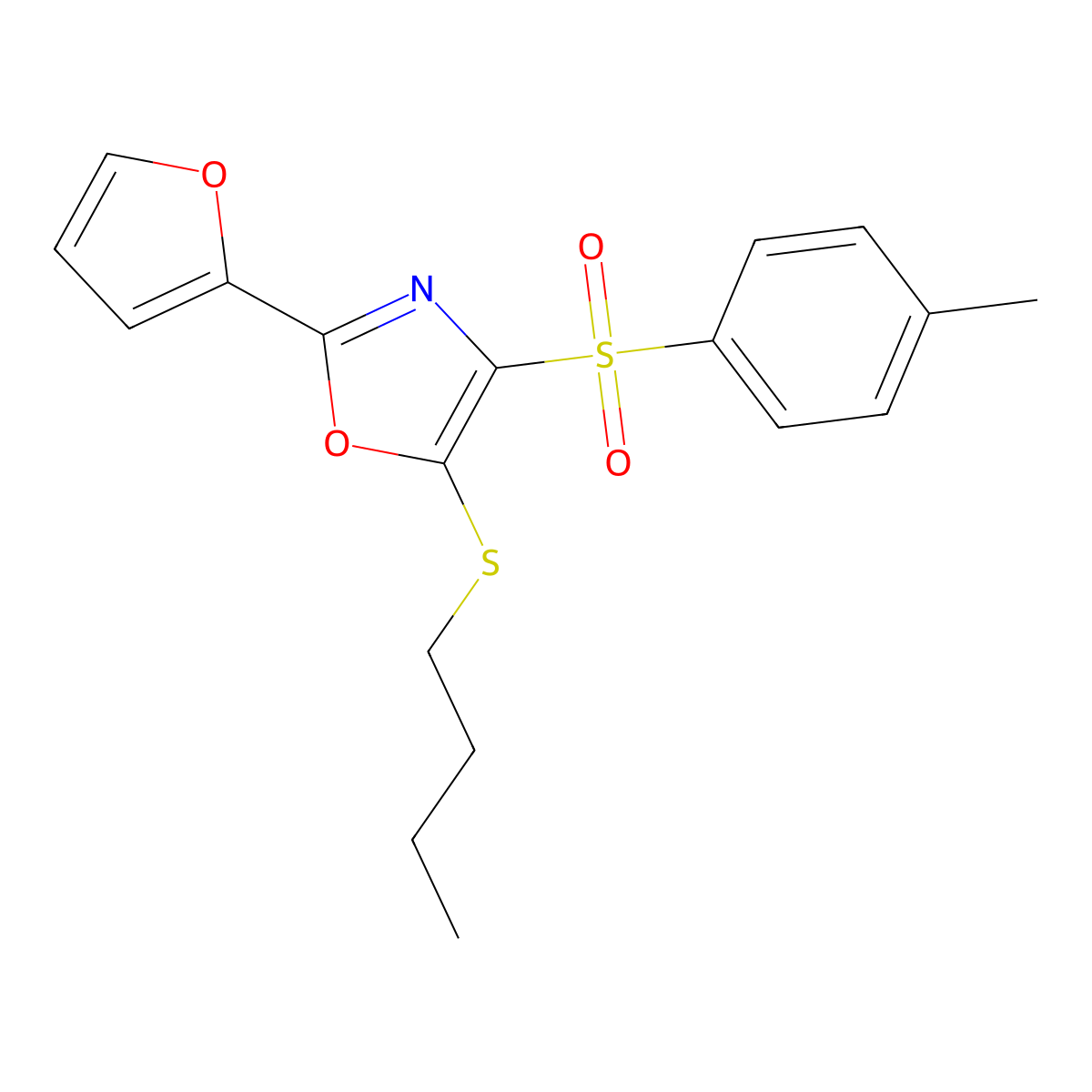 5-(Butylthio)-2-(2-furyl)-4-[(4-methylphenyl)sulfonyl]-1,3-oxazole molecular structure, CAS 850928-53-9