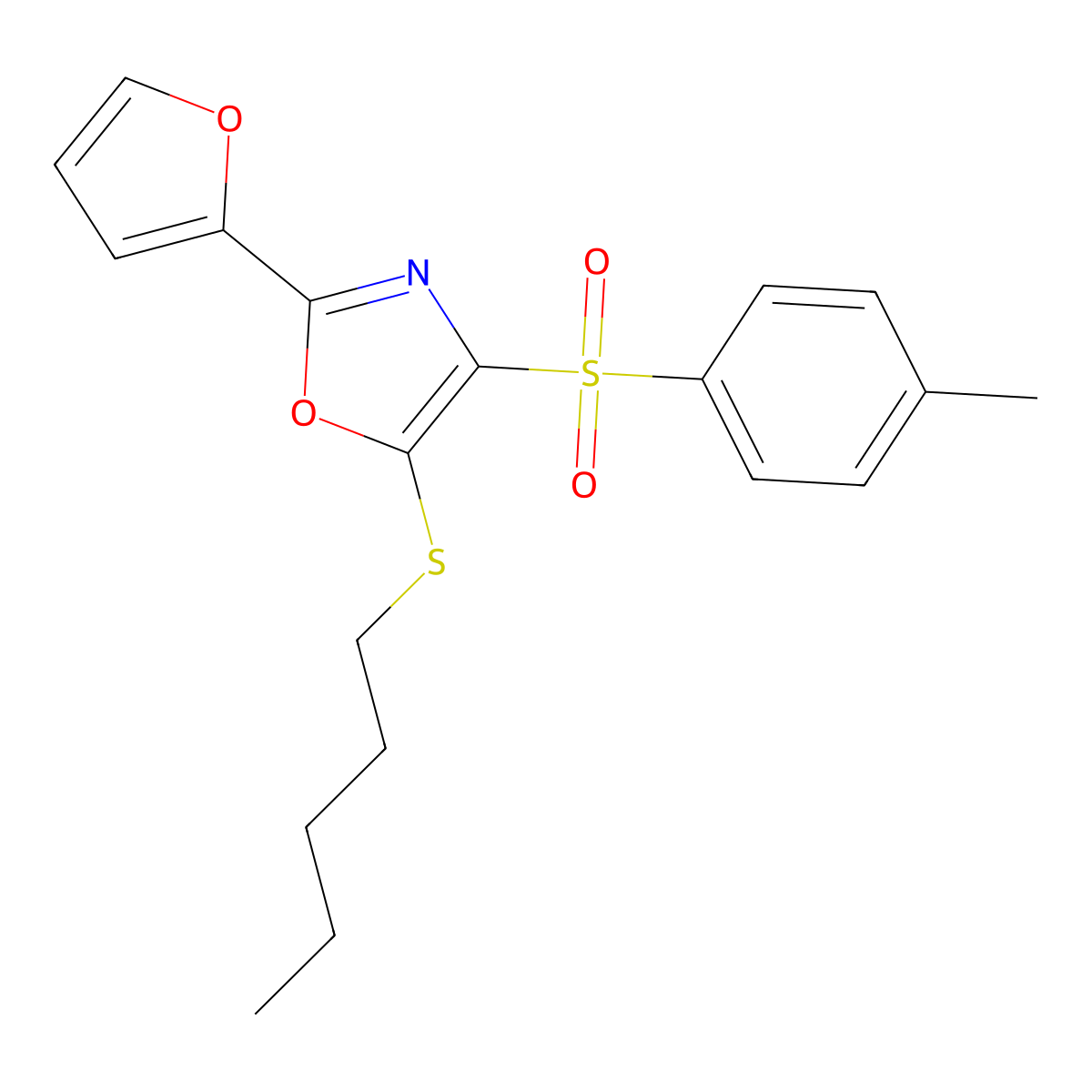 2-(Furan-2-yl)-5-(pentylthio)-4-tosyloxazole molecular structure, CAS 850928-55-1