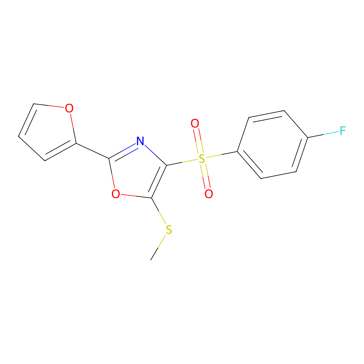 4-(4-Fluorobenzenesulfonyl)-2-(furan-2-yl)-5-(methylsulfanyl)-1,3-oxazole molecular structure, CAS 850928-62-0