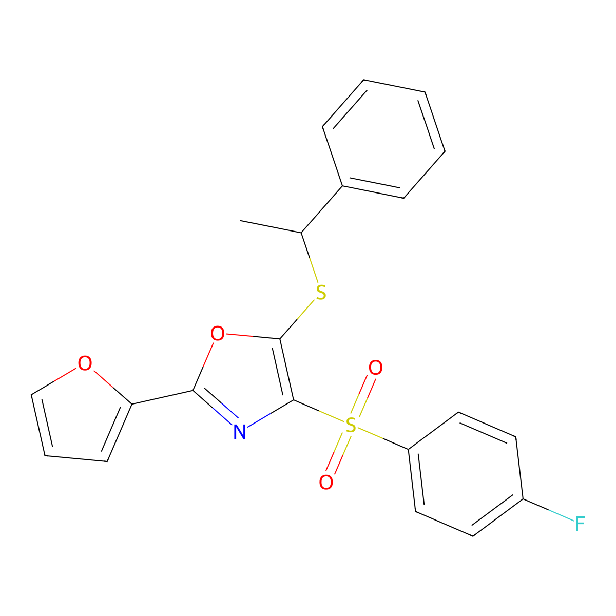 4-((4-Fluorophenyl)sulfonyl)-2-(furan-2-yl)-5-((1-phenylethyl)thio)oxazole molecular structure, CAS 850928-69-7