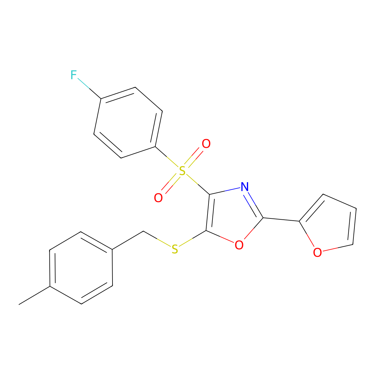 4-[(4-Fluorophenyl)sulfonyl]-2-(2-furyl)-5-[(4-methylbenzyl)thio]-1,3-oxazole molecular structure, CAS 850928-71-1