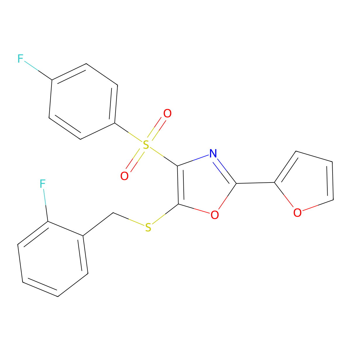 5-[(2-Fluorobenzyl)thio]-4-[(4-fluorophenyl)sulfonyl]-2-(2-furyl)-1,3-oxazole molecular structure, CAS 850928-72-2