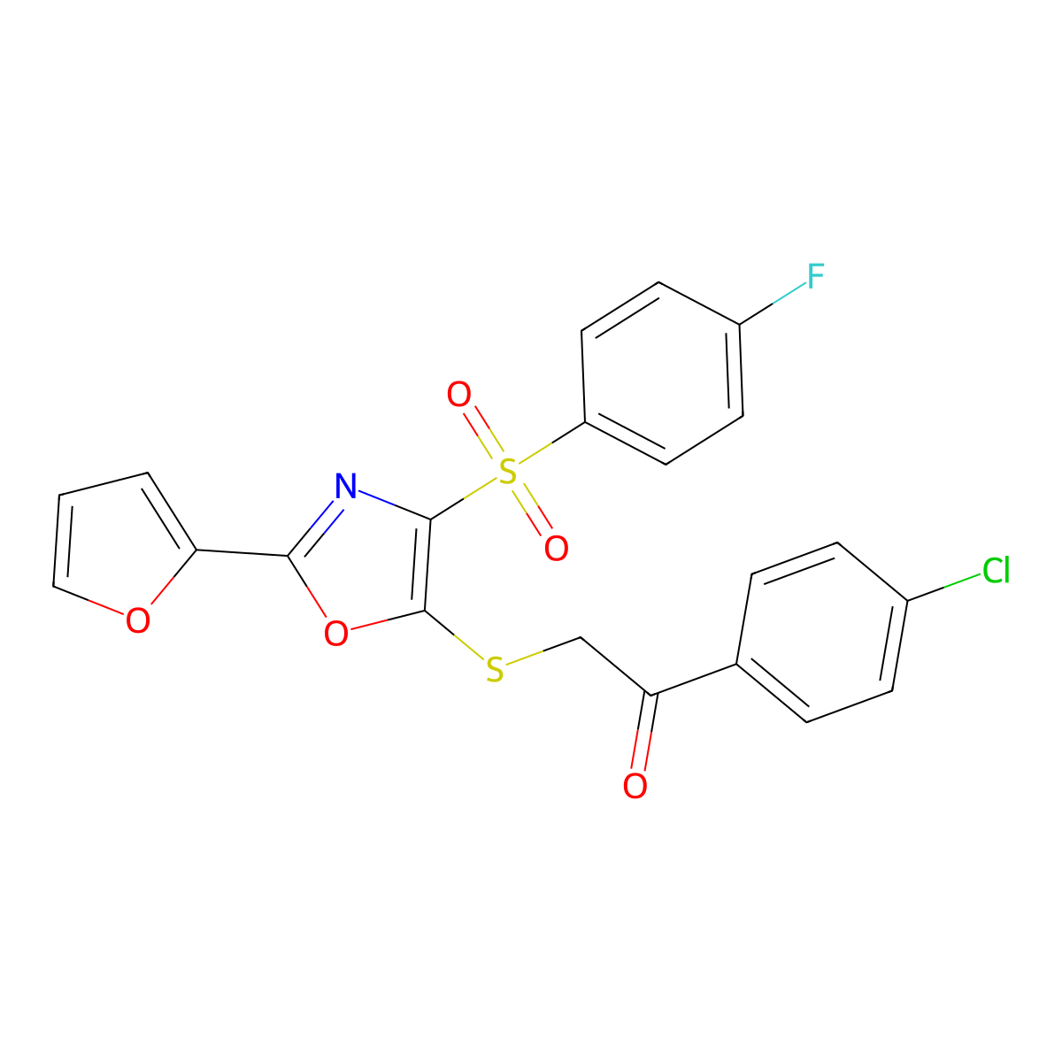 1-(4-Chlorophenyl)-2-{[4-[(4-fluorophenyl)sulfonyl]-2-(2-furyl)-1,3-oxazol-5-yl]thio}ethanone molecular structure, CAS 850928-73-3
