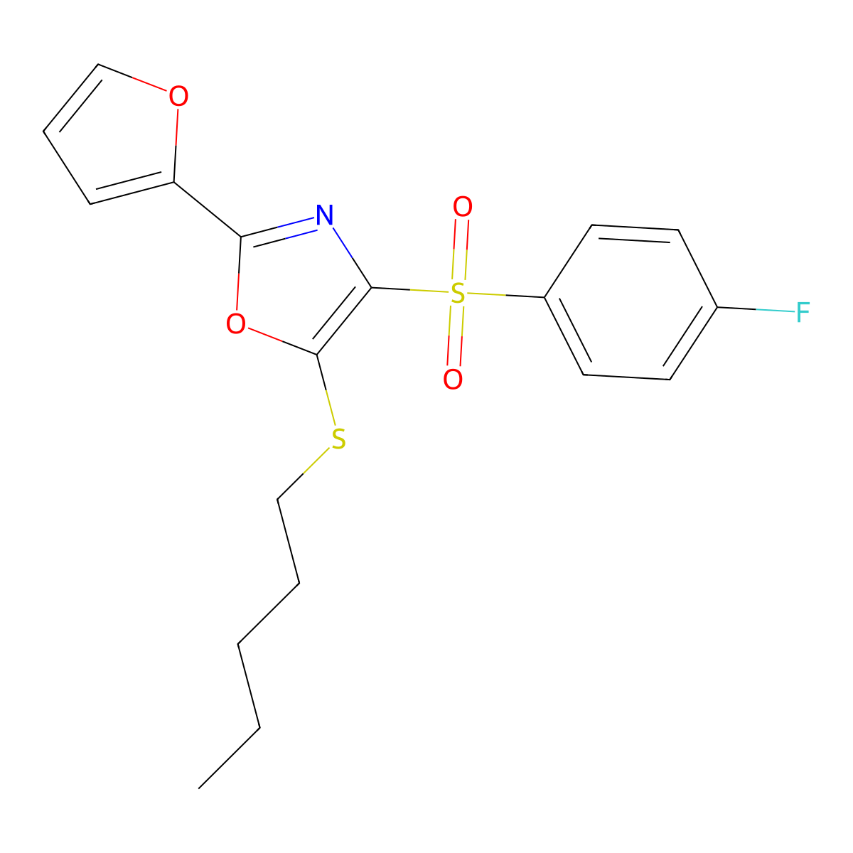 4-((4-Fluorophenyl)sulfonyl)-2-(furan-2-yl)-5-(pentylthio)oxazole molecular structure, CAS 850928-75-5