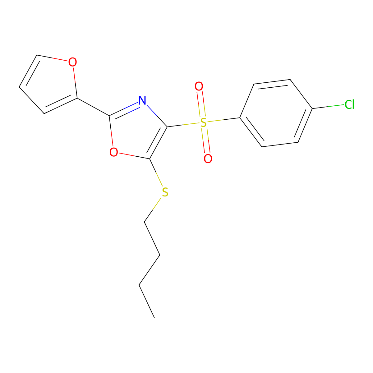 5-(Butylthio)-4-[(4-chlorophenyl)sulfonyl]-2-(2-furyl)-1,3-oxazole molecular structure, CAS 850928-77-7