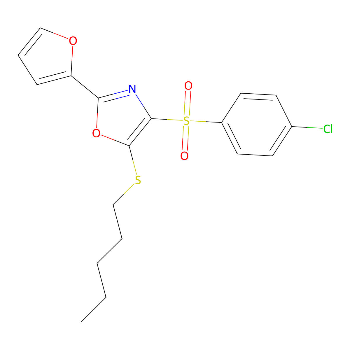 4-(4-Chlorobenzenesulfonyl)-2-(furan-2-yl)-5-(pentylsulfanyl)-1,3-oxazole molecular structure, CAS 850928-79-9