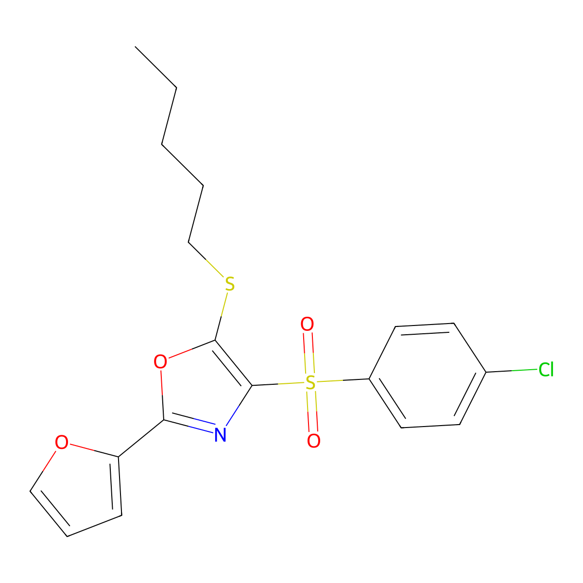 4-(4-Chlorobenzenesulfonyl)-2-(furan-2-yl)-5-(pentylsulfanyl)-1,3-oxazole molecular structure, CAS 850928-79-9