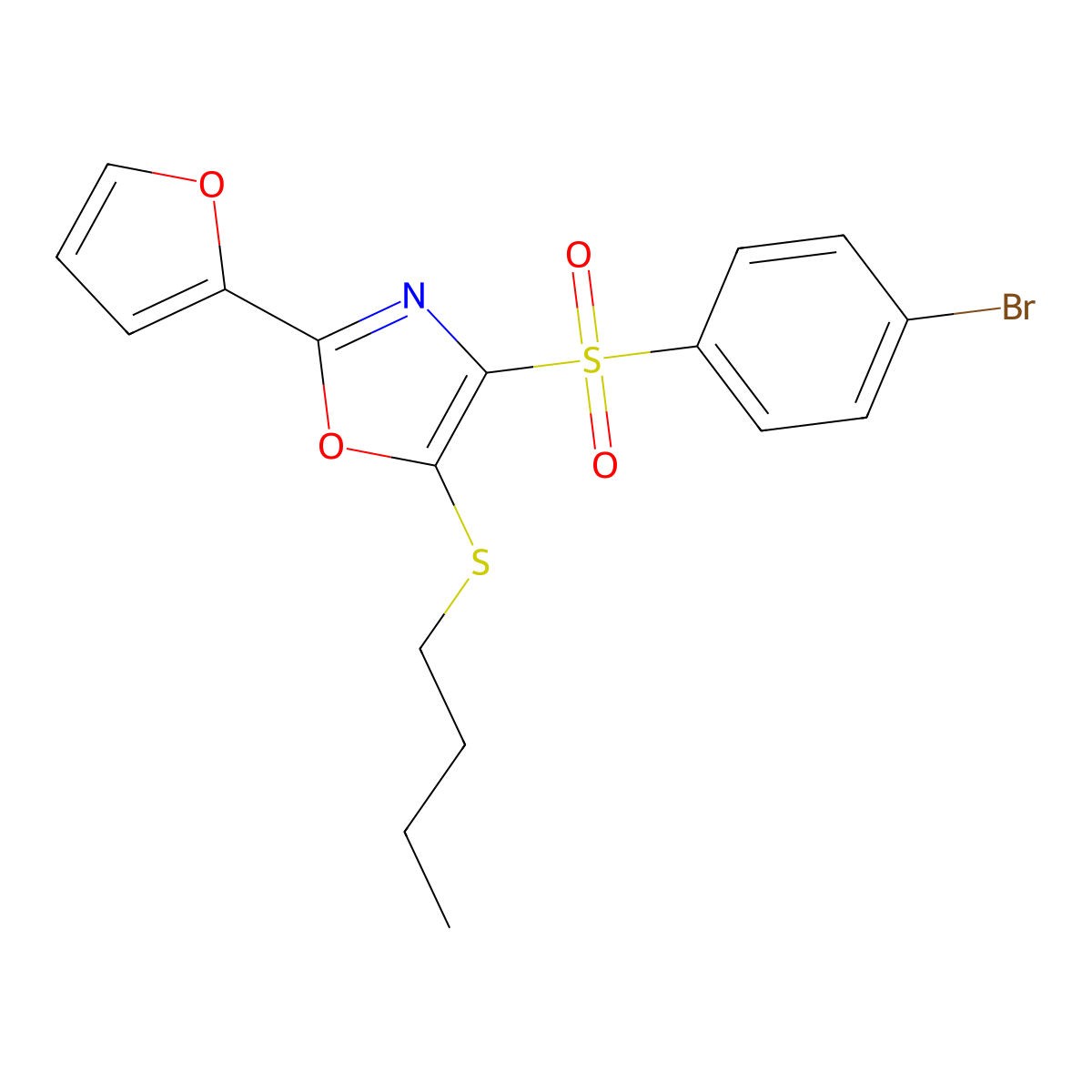 4-((4-Bromophenyl)sulfonyl)-5-(butylthio)-2-(furan-2-yl)oxazole molecular structure, CAS 850928-80-2
