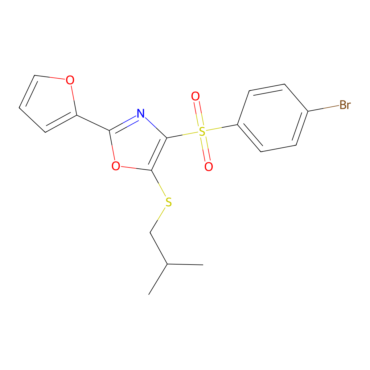 4-(4-Bromobenzenesulfonyl)-2-(furan-2-yl)-5-[(2-methylpropyl)sulfanyl]-1,3-oxazole molecular structure, CAS 850928-81-3