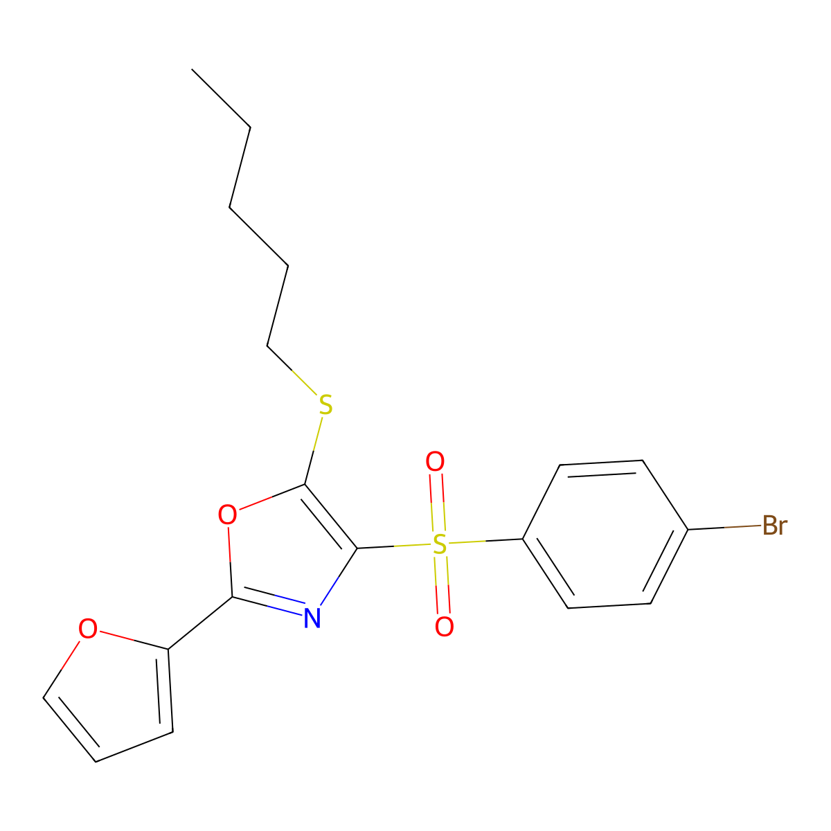 4-((4-Bromophenyl)sulfonyl)-2-(furan-2-yl)-5-(pentylthio)oxazole molecular structure, CAS 850928-82-4