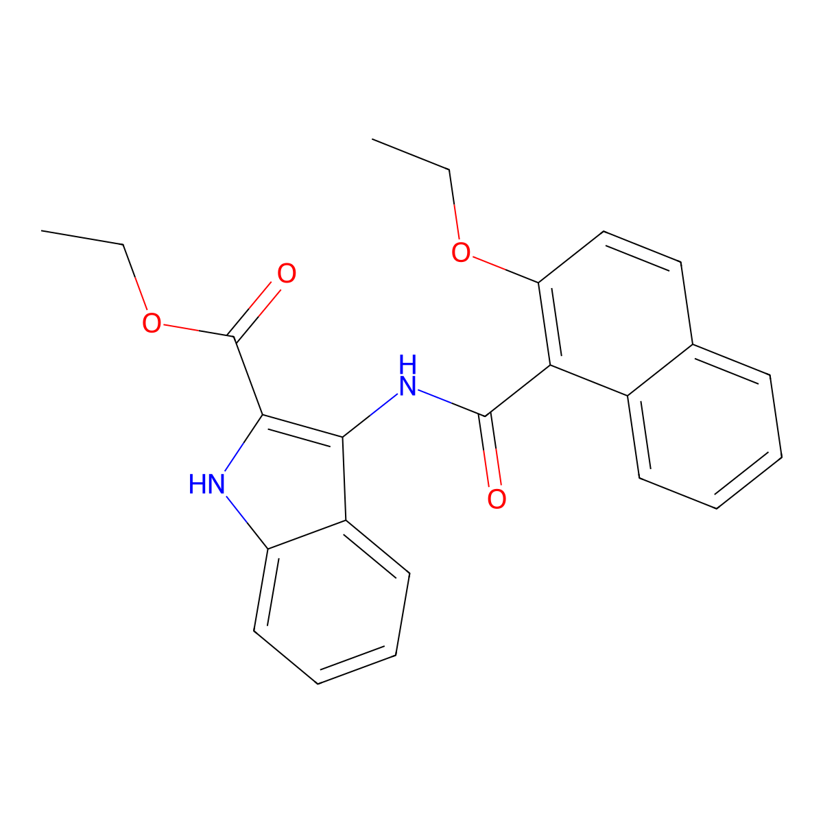 Ethyl 3-(2-ethoxynaphthalene-1-amido)-1H-indole-2-carboxylate molecular structure, CAS 850929-04-3
