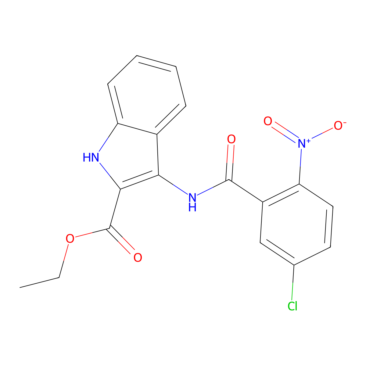 ethyl 3-(5-chloro-2-nitrobenzamido)-1H-indole-2-carboxylate molecular structure, CAS 850929-06-5