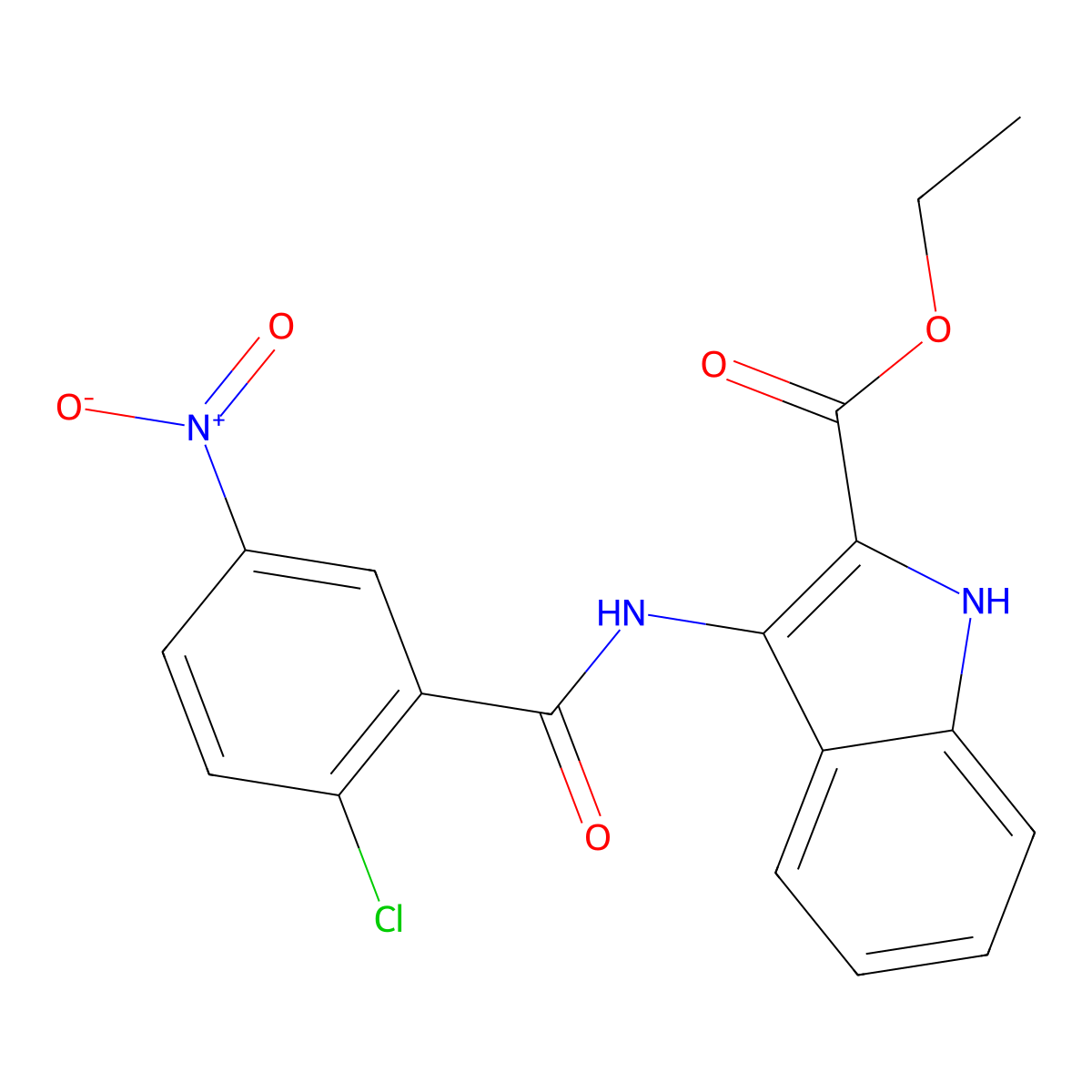 ethyl 3-(2-chloro-5-nitrobenzamido)-1H-indole-2-carboxylate molecular structure, CAS 850929-07-6