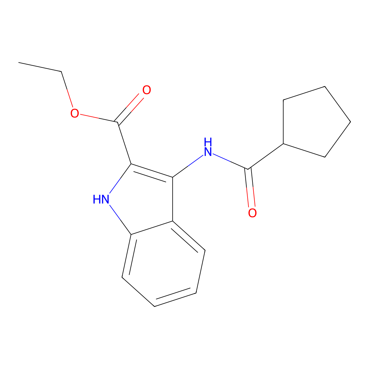 ethyl 3-(cyclopentanecarboxamido)-1H-indole-2-carboxylate molecular structure, CAS 850929-08-7