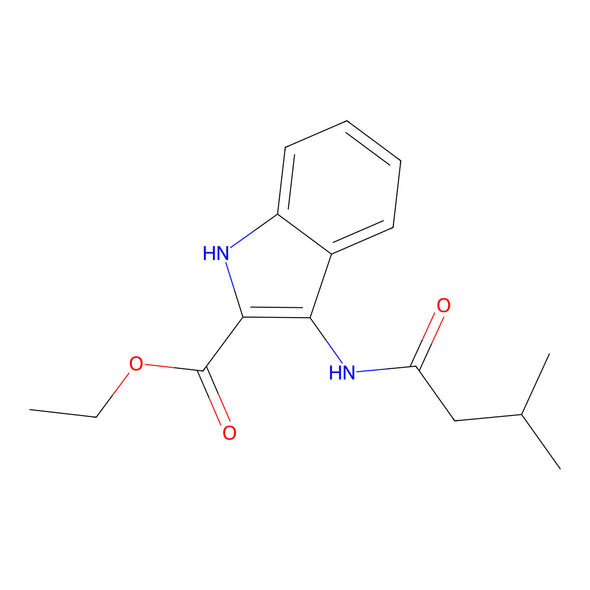 ethyl 3-(3-methylbutanamido)-1H-indole-2-carboxylate molecular structure, CAS 850929-20-3