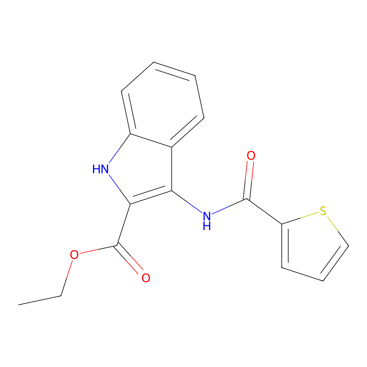 ethyl 3-(thiophene-2-carboxamido)-1H-indole-2-carboxylate molecular structure, CAS 850929-21-4