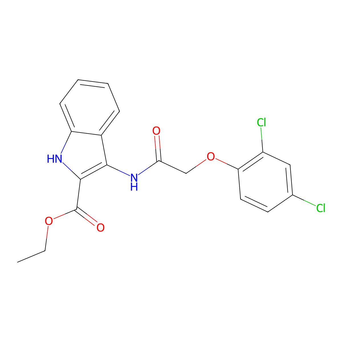 ethyl 3-(2-(2,4-dichlorophenoxy)acetamido)-1H-indole-2-carboxylate molecular structure, CAS 850929-53-2