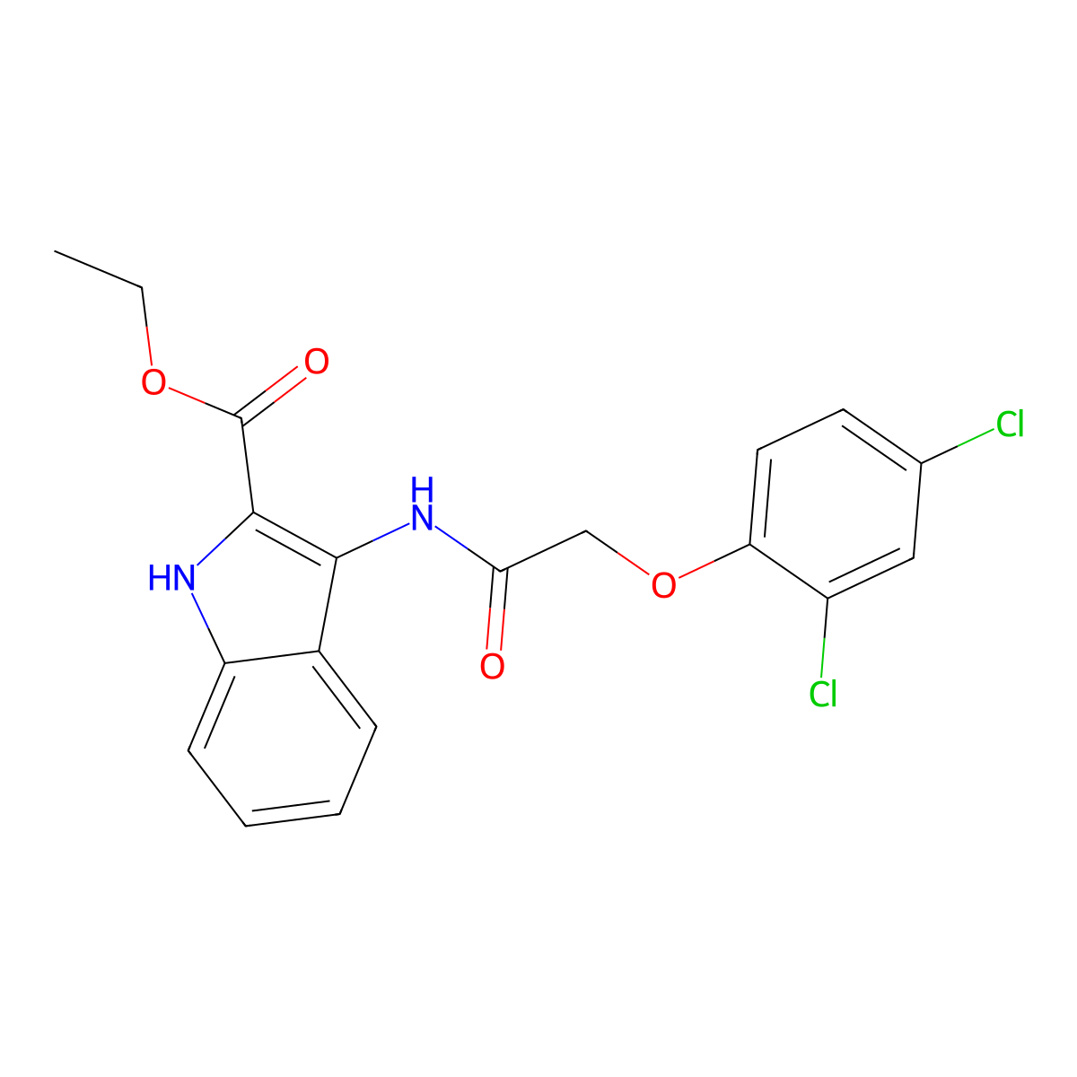 ethyl 3-(2-(2,4-dichlorophenoxy)acetamido)-1H-indole-2-carboxylate molecular structure, CAS 850929-53-2