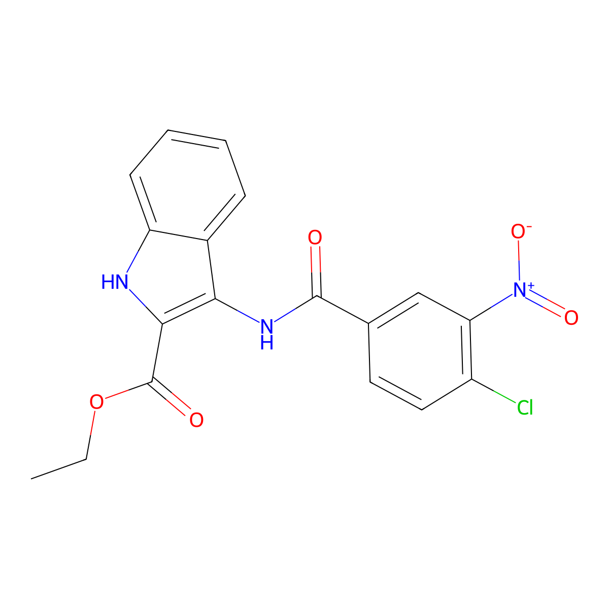 ethyl 3-(4-chloro-3-nitrobenzamido)-1H-indole-2-carboxylate molecular structure, CAS 850929-56-5