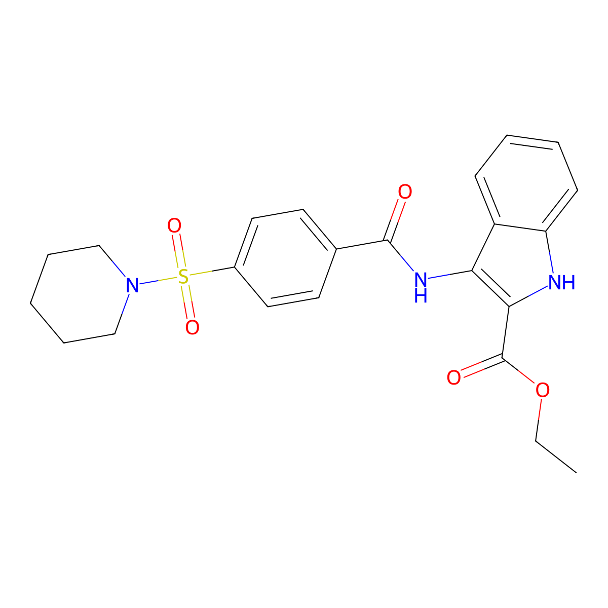 ethyl 3-(4-(piperidin-1-ylsulfonyl)benzamido)-1H-indole-2-carboxylate molecular structure, CAS 850929-71-4