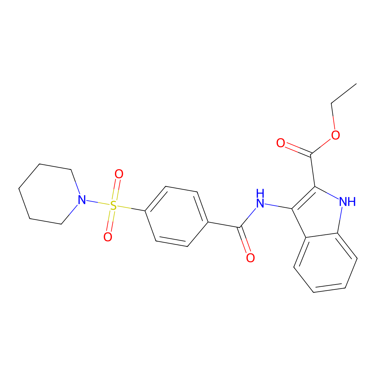 ethyl 3-(4-(piperidin-1-ylsulfonyl)benzamido)-1H-indole-2-carboxylate molecular structure, CAS 850929-71-4