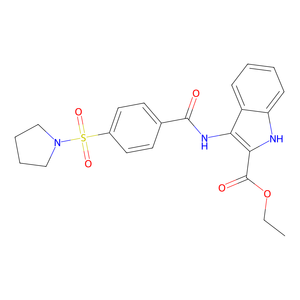 ethyl 3-(4-(pyrrolidin-1-ylsulfonyl)benzamido)-1H-indole-2-carboxylate molecular structure, CAS 850929-73-6