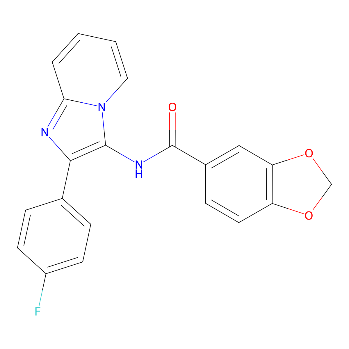 N-[2-(4-fluorophenyl)imidazo[1,2-a]pyridin-3-yl]-1,3-benzodioxole-5-carboxamide molecular structure, CAS 850930-09-5