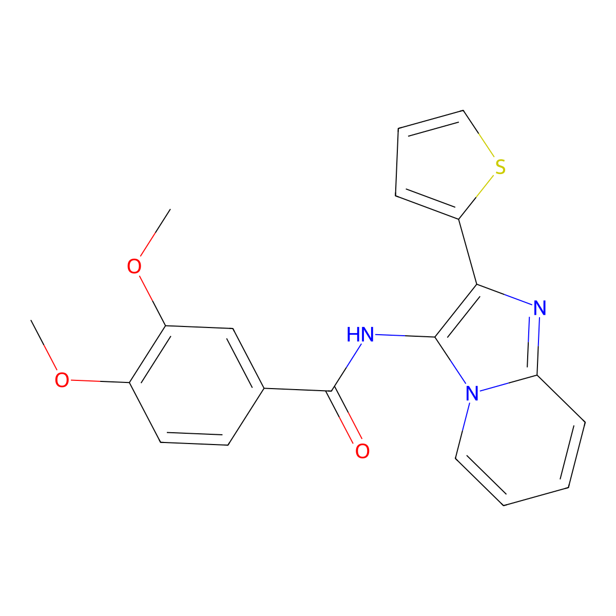 3,4-Dimethoxy-N-[2-(thiophen-2-YL)imidazo[1,2-A]pyridin-3-YL]benzamide molecular structure, CAS 850930-58-4