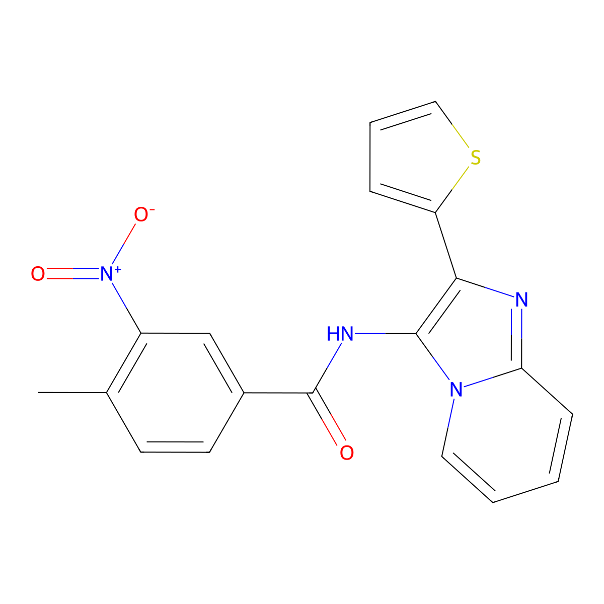 4-Methyl-3-nitro-N-[2-(thiophen-2-YL)imidazo[1,2-A]pyridin-3-YL]benzamide molecular structure, CAS 850930-64-2