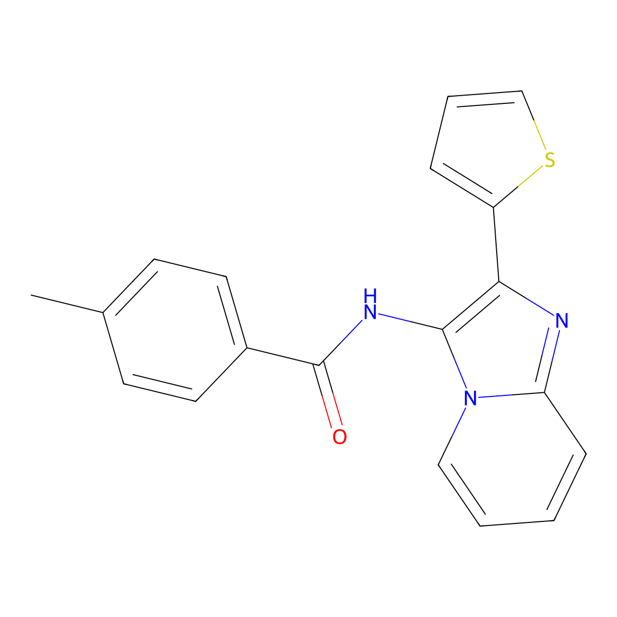 4-methyl-N-(2-thiophen-2-ylimidazo[1,2-a]pyridin-3-yl)benzamide molecular structure, CAS 850930-72-2