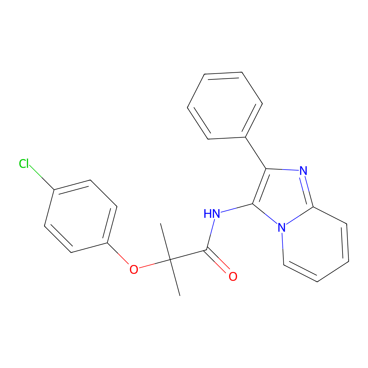 2-(4-chlorophenoxy)-2-methyl-N-(2-phenylimidazo[1,2-a]pyridin-3-yl)propanamide molecular structure, CAS 850930-96-0