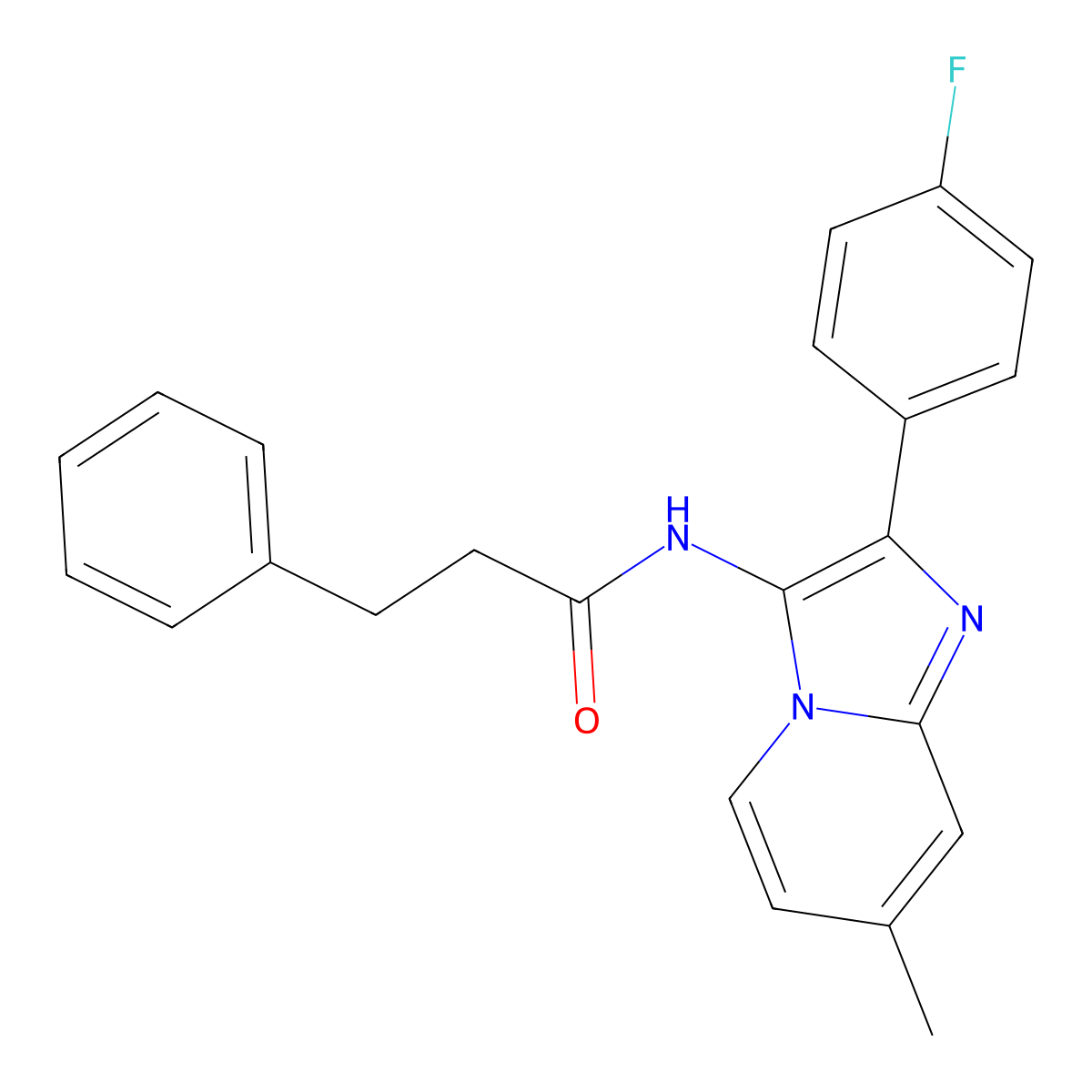 N-(2-(4-fluorophenyl)-7-methylimidazo[1,2-a]pyridin-3-yl)-3-phenylpropanamide molecular structure, CAS 850931-10-1