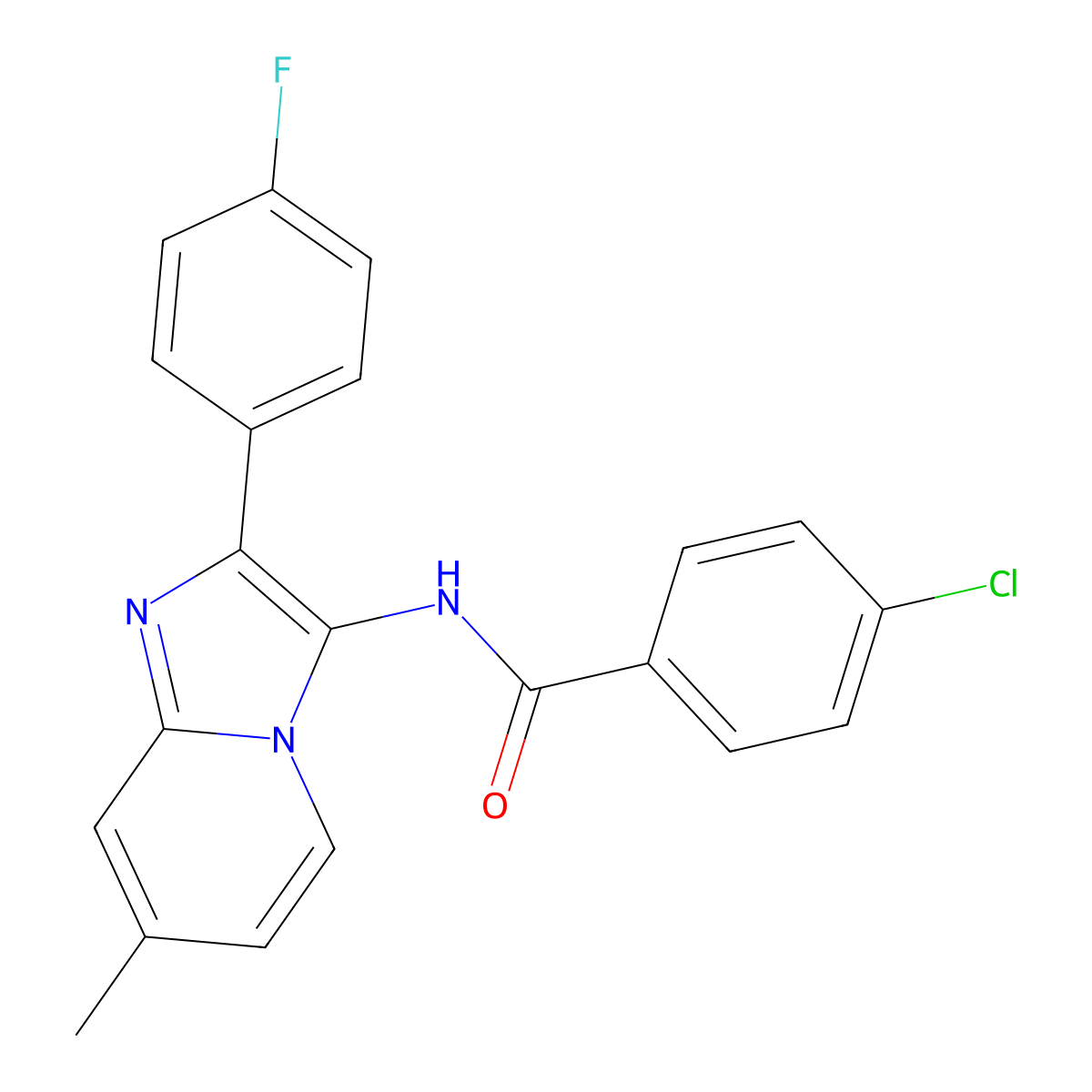 4-chloro-N-[2-(4-fluorophenyl)-7-methylimidazo[1,2-a]pyridin-3-yl]benzamide molecular structure, CAS 850931-16-7
