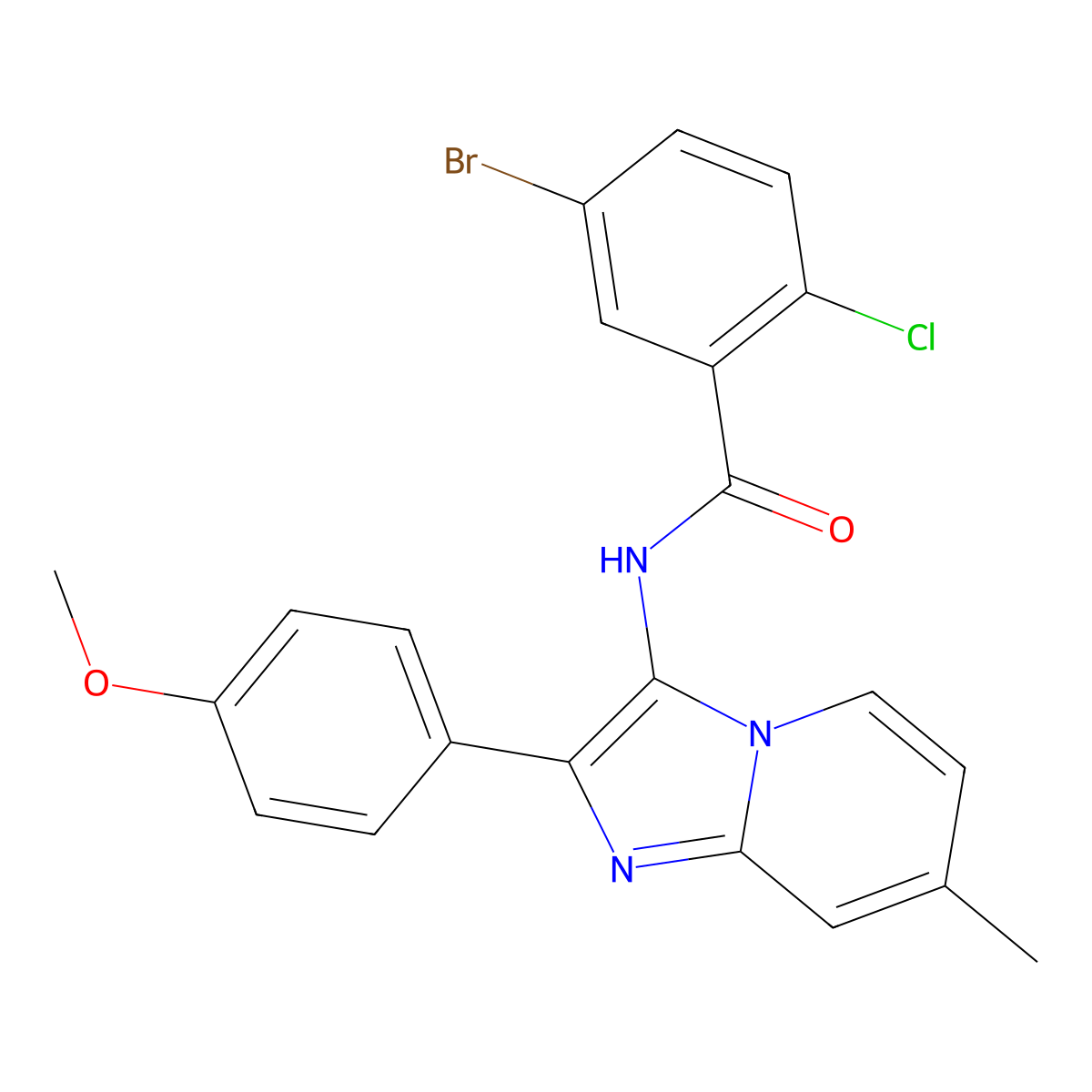 5-bromo-2-chloro-N-[2-(4-methoxyphenyl)-7-methylimidazo[1,2-a]pyridin-3-yl]benzamide molecular structure, CAS 850931-36-1