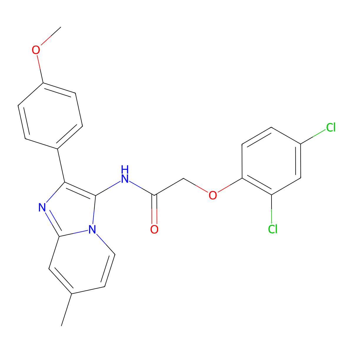 2-(2,4-dichlorophenoxy)-N-(2-(4-methoxyphenyl)-7-methylimidazo[1,2-a]pyridin-3-yl)acetamide molecular structure, CAS 850931-57-6