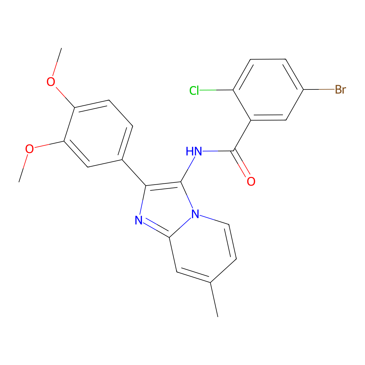 5-bromo-2-chloro-N-[2-(3,4-dimethoxyphenyl)-7-methylimidazo[1,2-a]pyridin-3-yl]benzamide molecular structure, CAS 850931-74-7
