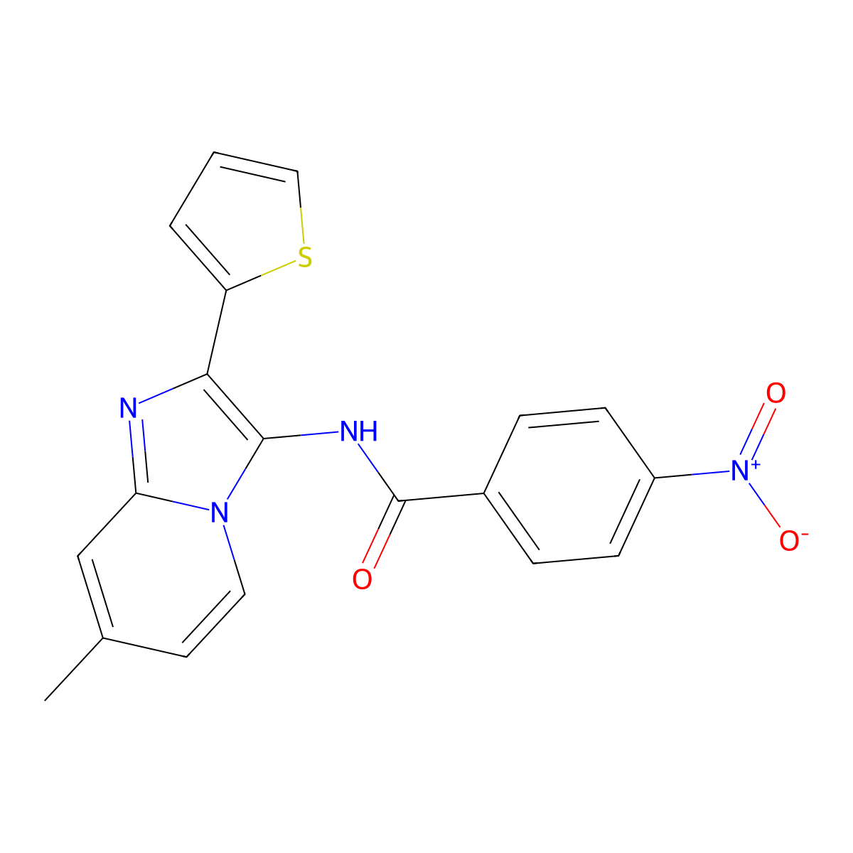 N-[7-Methyl-2-(thiophen-2-YL)imidazo[1,2-A]pyridin-3-YL]-4-nitrobenzamide molecular structure, CAS 850931-88-3