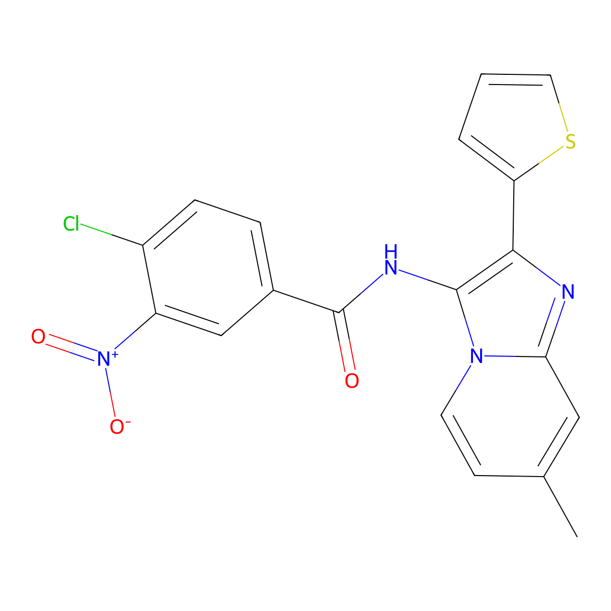 4-Chloro-N-[7-methyl-2-(thiophen-2-YL)imidazo[1,2-A]pyridin-3-YL]-3-nitrobenzamide molecular structure, CAS 850931-91-8