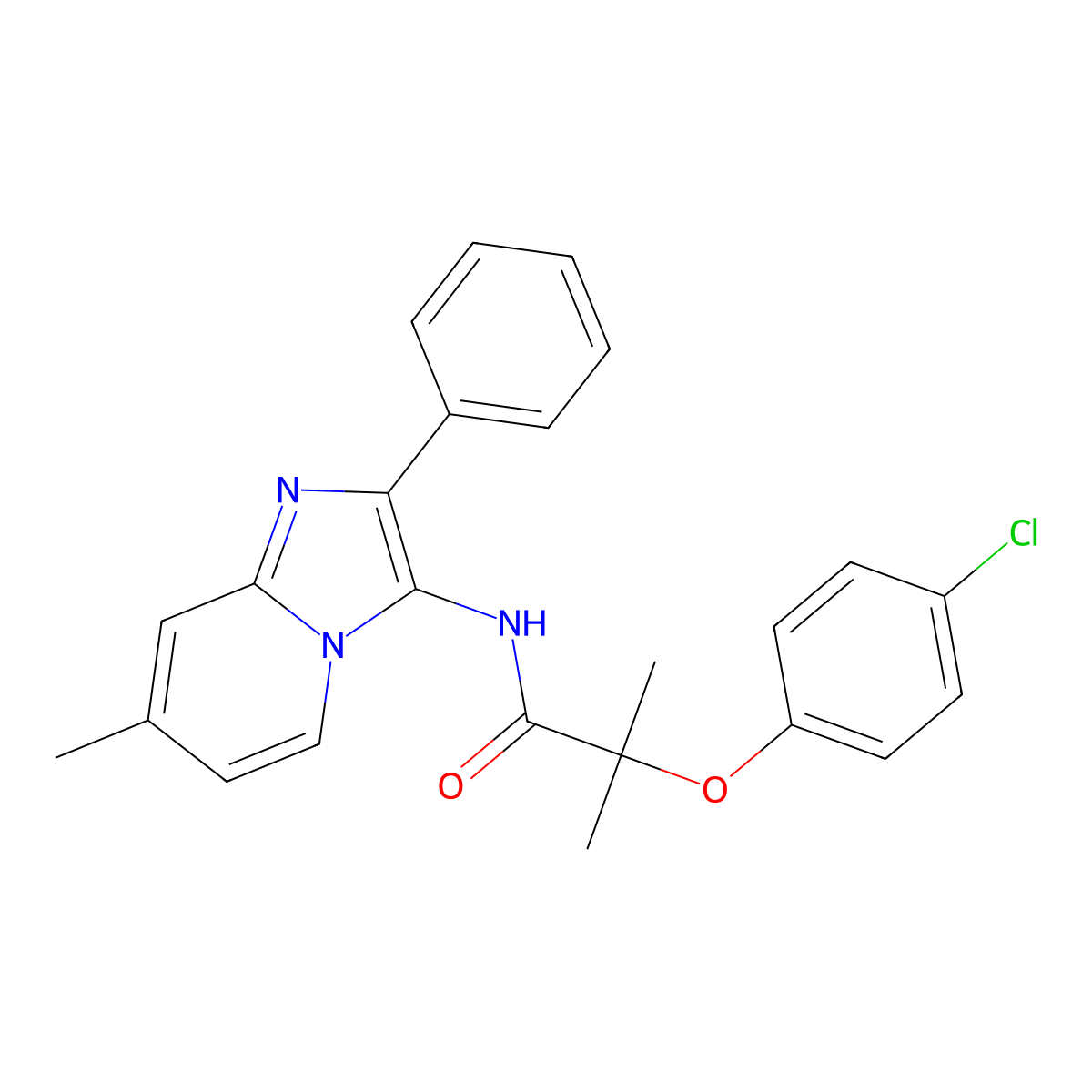 2-(4-chlorophenoxy)-2-methyl-N-(7-methyl-2-phenylimidazo[1,2-a]pyridin-3-yl)propanamide molecular structure, CAS 850932-20-6