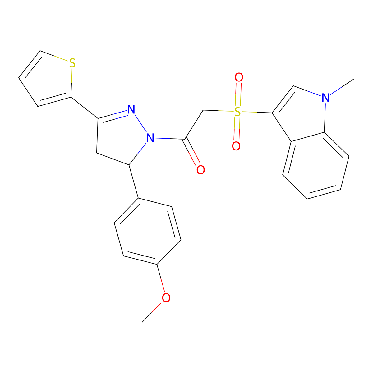 1-(5-(4-methoxyphenyl)-3-(thiophen-2-yl)-4,5-dihydro-1H-pyrazol-1-yl)-2-((1-methyl-1H-indol-3-yl)sulfonyl)ethanone molecular structure, CAS 850932-44-4