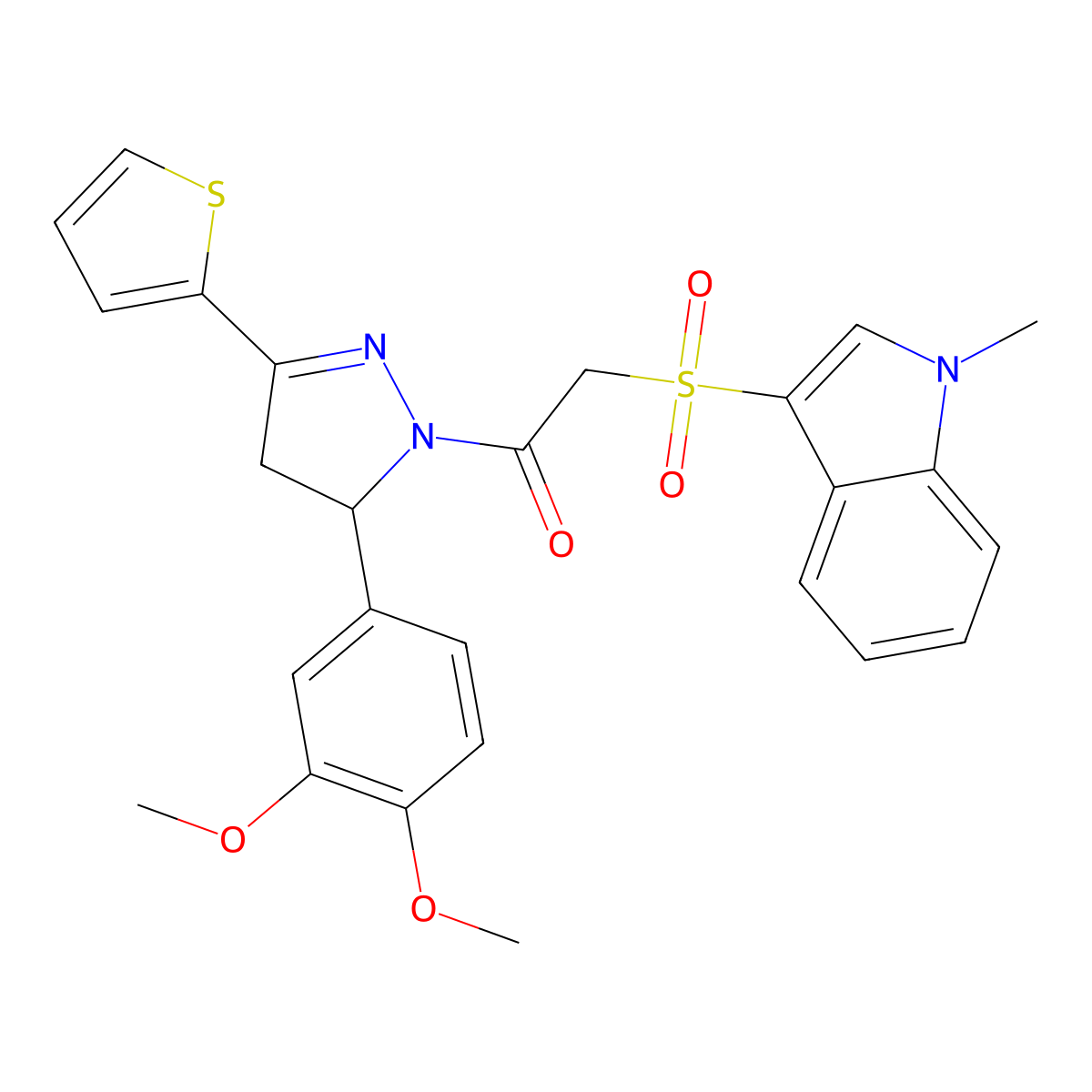1-[3-(3,4-Dimethoxyphenyl)-5-thiophen-2-yl-3,4-dihydropyrazol-2-yl]-2-(1-methylindol-3-yl)sulfonylethanone molecular structure, CAS 850932-45-5