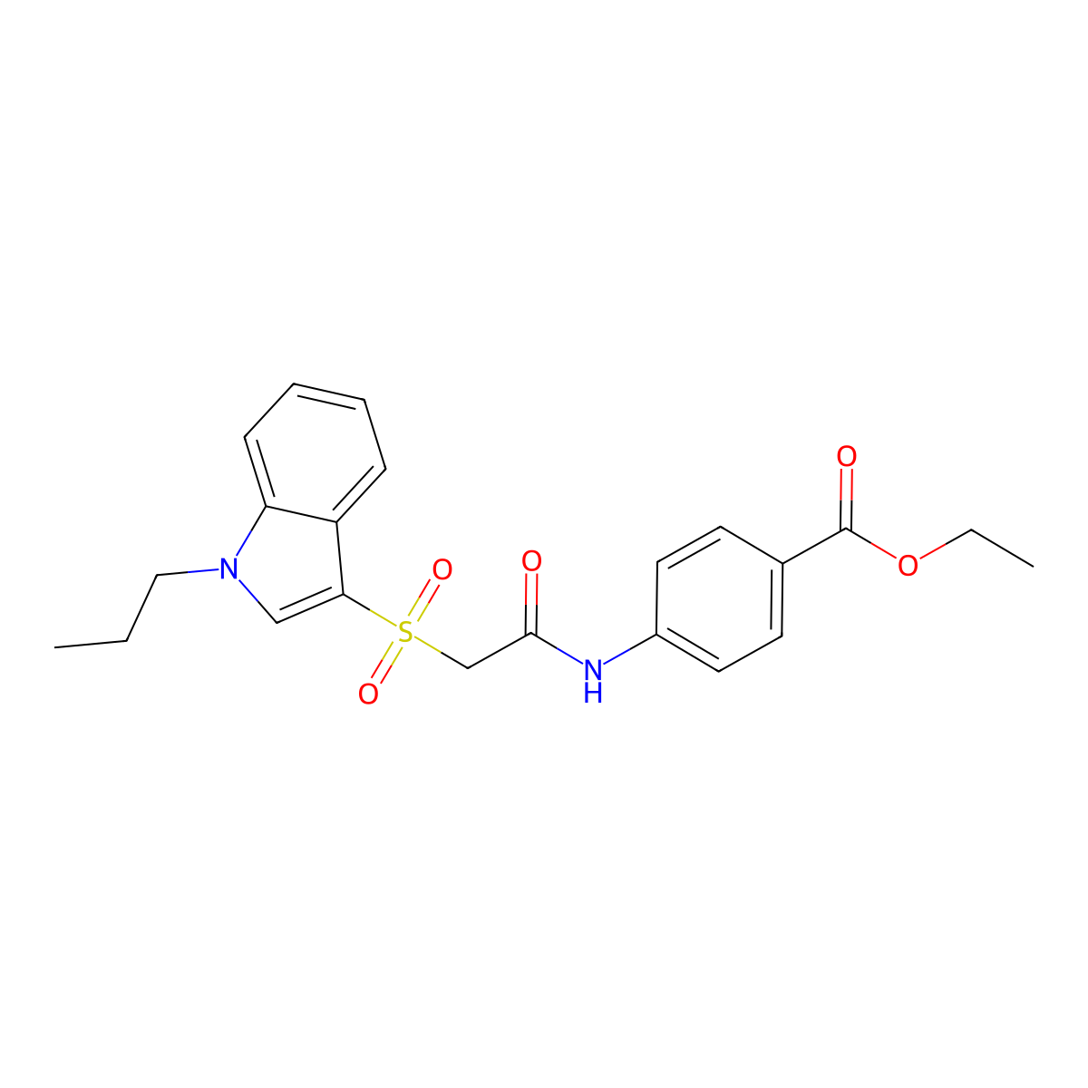 Ethyl 4-[[2-(1-propylindol-3-yl)sulfonylacetyl]amino]benzoate molecular structure, CAS 850932-52-4