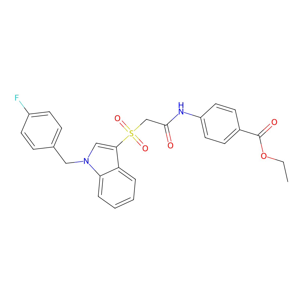 Ethyl 4-[[2-[1-[(4-fluorophenyl)methyl]indol-3-yl]sulfonylacetyl]amino]benzoate molecular structure, CAS 850932-68-2