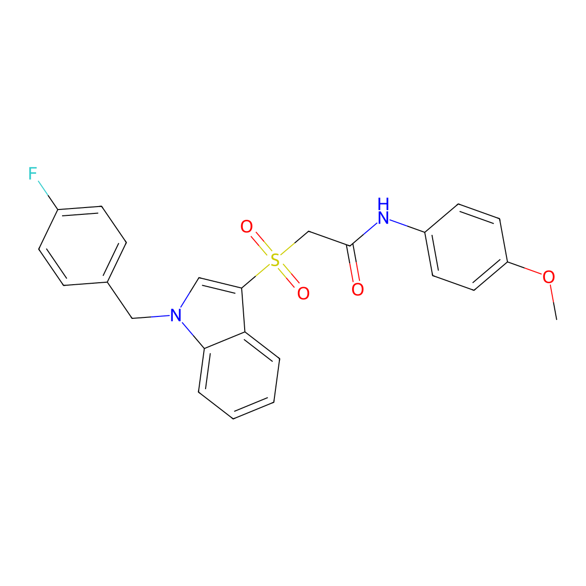 2-[1-[(4-fluorophenyl)methyl]indol-3-yl]sulfonyl-N-(4-methoxyphenyl)acetamide molecular structure, CAS 850932-69-3