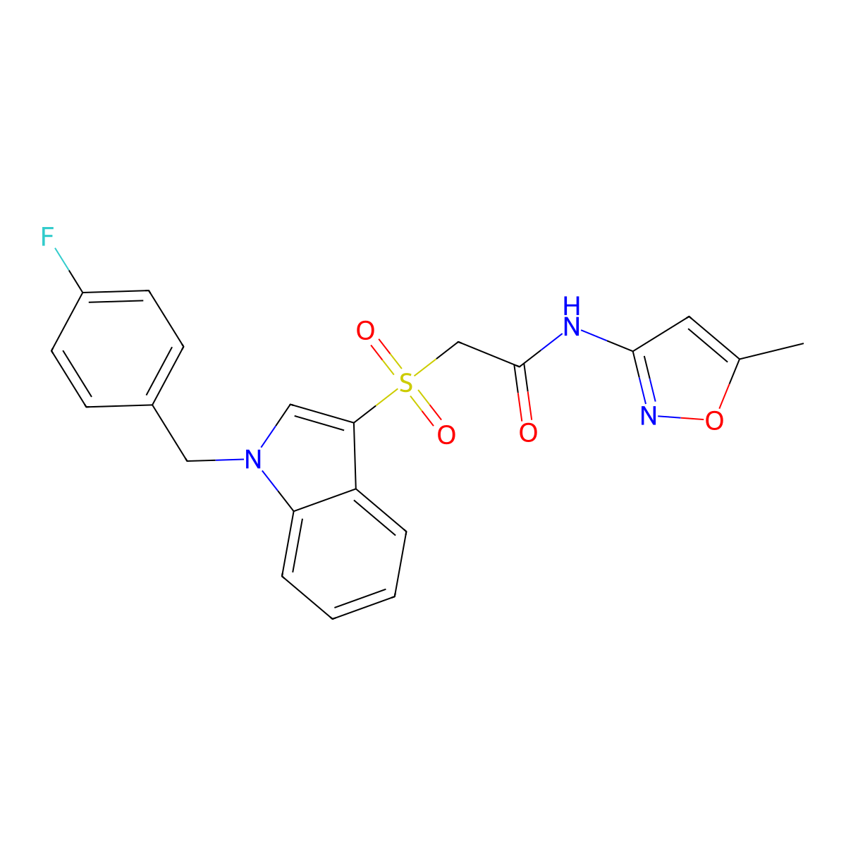 2-((1-(4-fluorobenzyl)-1H-indol-3-yl)sulfonyl)-N-(5-methylisoxazol-3-yl)acetamide molecular structure, CAS 850932-71-7