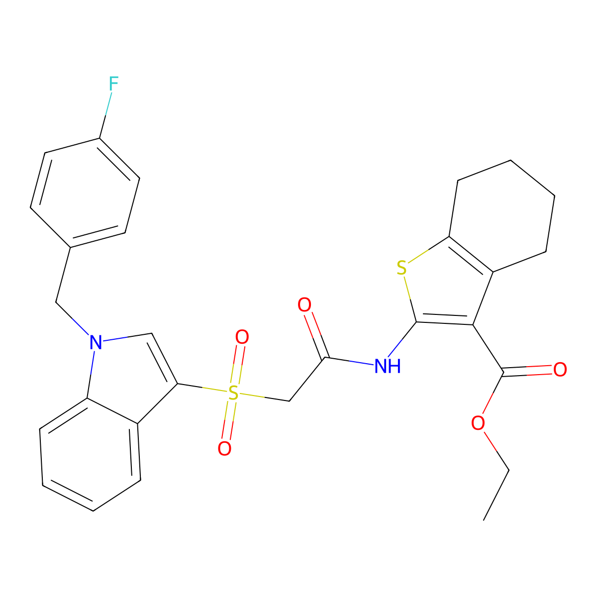 ethyl 2-(2-((1-(4-fluorobenzyl)-1H-indol-3-yl)sulfonyl)acetamido)-4,5,6,7-tetrahydrobenzo[b]thiophene-3-carboxylate molecular structure, CAS 850932-72-8