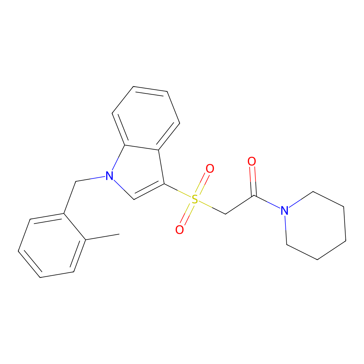 2-((1-(2-methylbenzyl)-1H-indol-3-yl)sulfonyl)-1-(piperidin-1-yl)ethanone molecular structure, CAS 850932-73-9