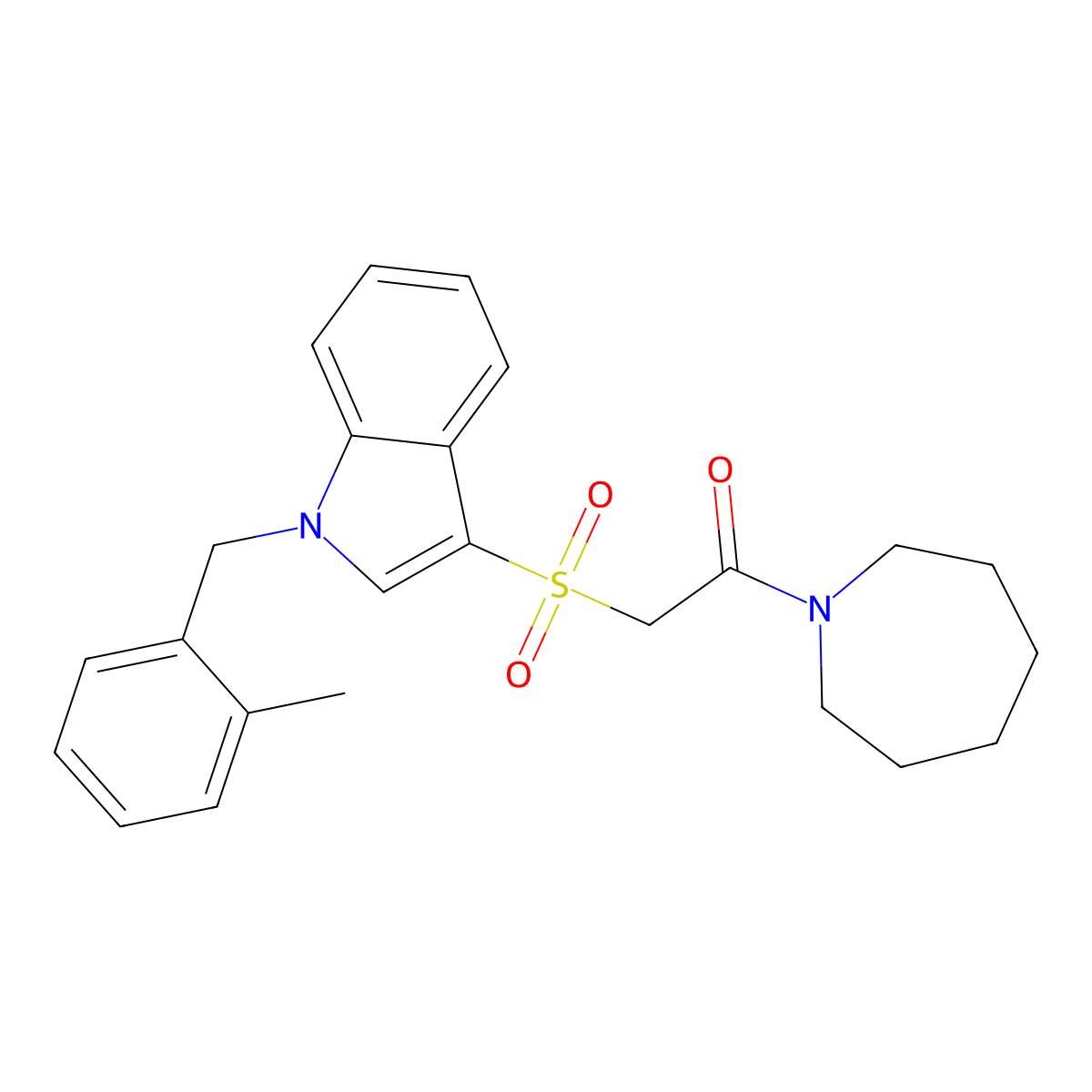 1-(Azepan-1-yl)-2-[1-[(2-methylphenyl)methyl]indol-3-yl]sulfonylethanone molecular structure, CAS 850932-74-0
