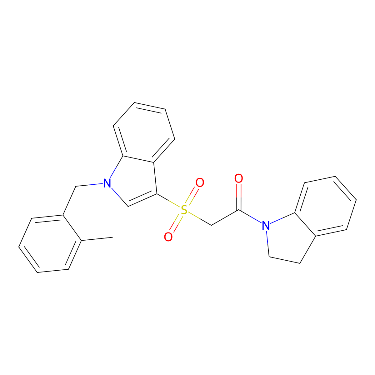 1-(indolin-1-yl)-2-((1-(2-methylbenzyl)-1H-indol-3-yl)sulfonyl)ethanone molecular structure, CAS 850932-77-3