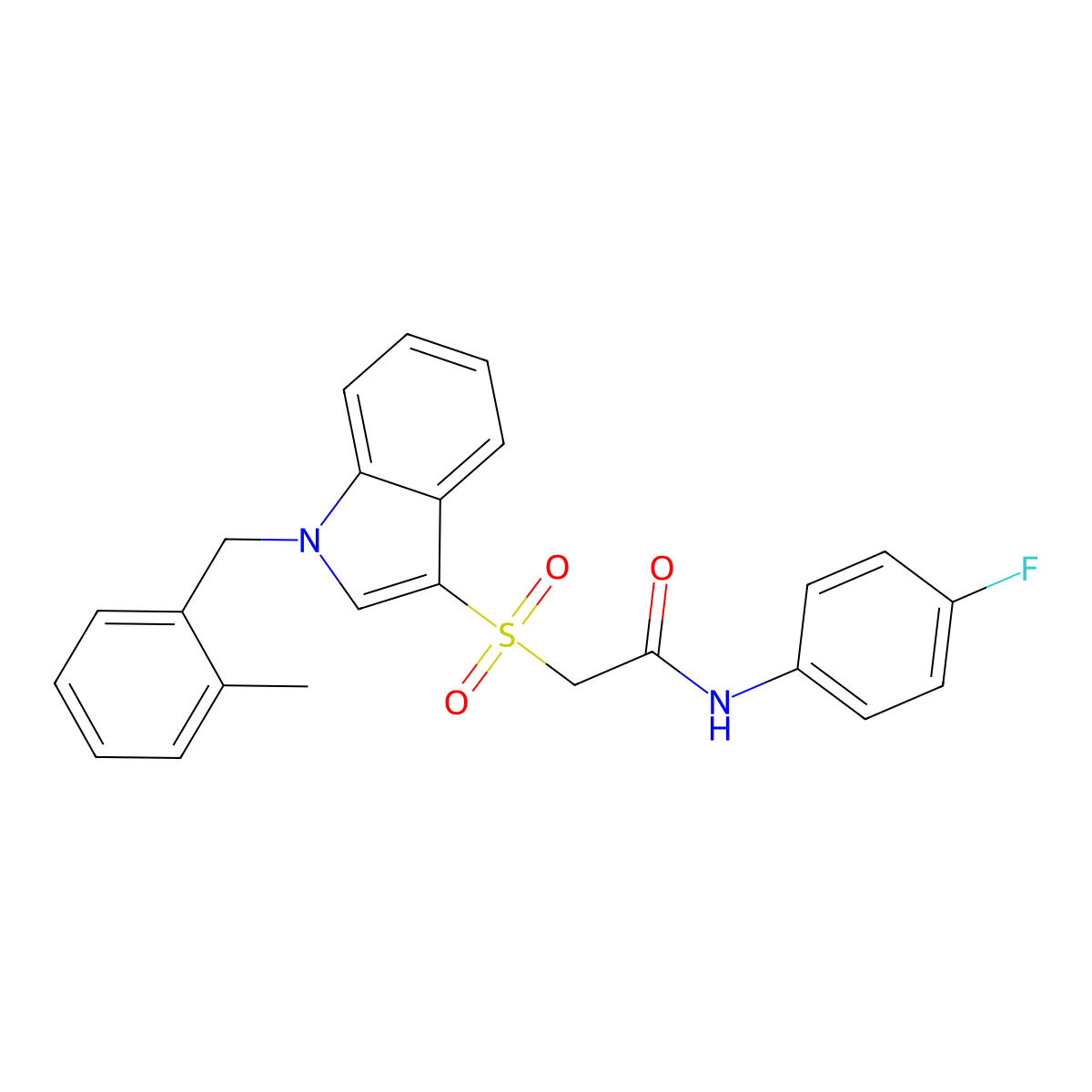 N-(4-fluorophenyl)-2-((1-(2-methylbenzyl)-1H-indol-3-yl)sulfonyl)acetamide molecular structure, CAS 850932-81-9